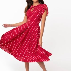Red & White Polka Dot Unique Vintage Swing Dress Size 1X/16